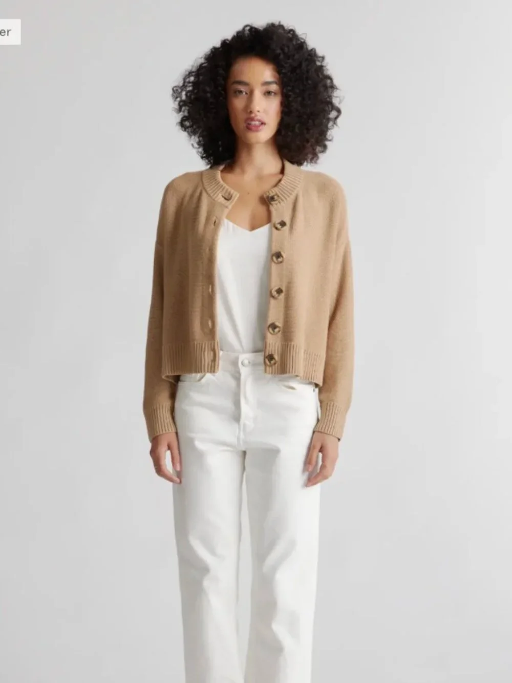 Quince 100% Organic Cotton Cropped Cardigan Sweater Camel Size Large - Picture 6 of 11